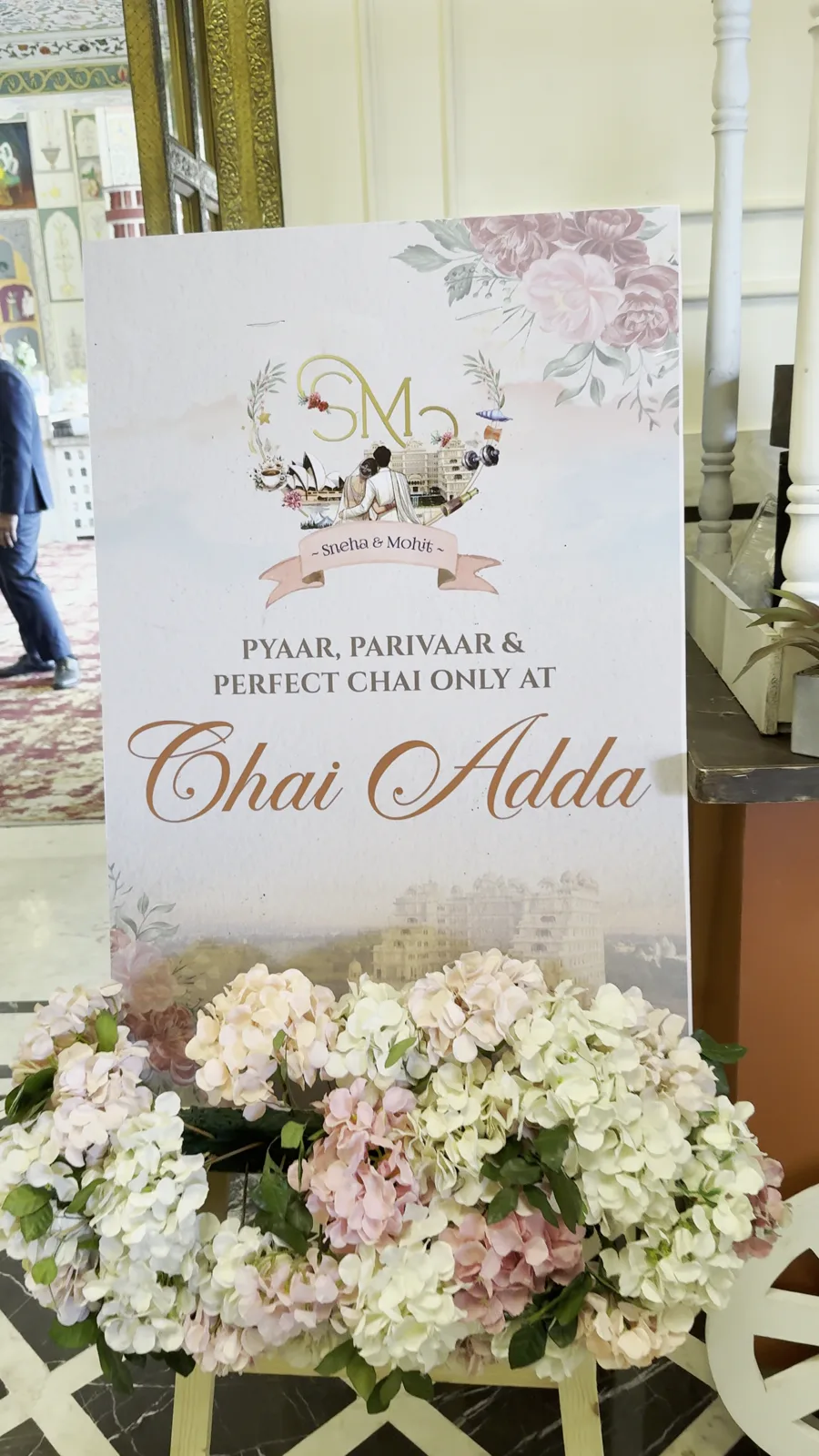 Chapas & Ketali 'Chai Adda' live counter signage at a Jaipur wedding